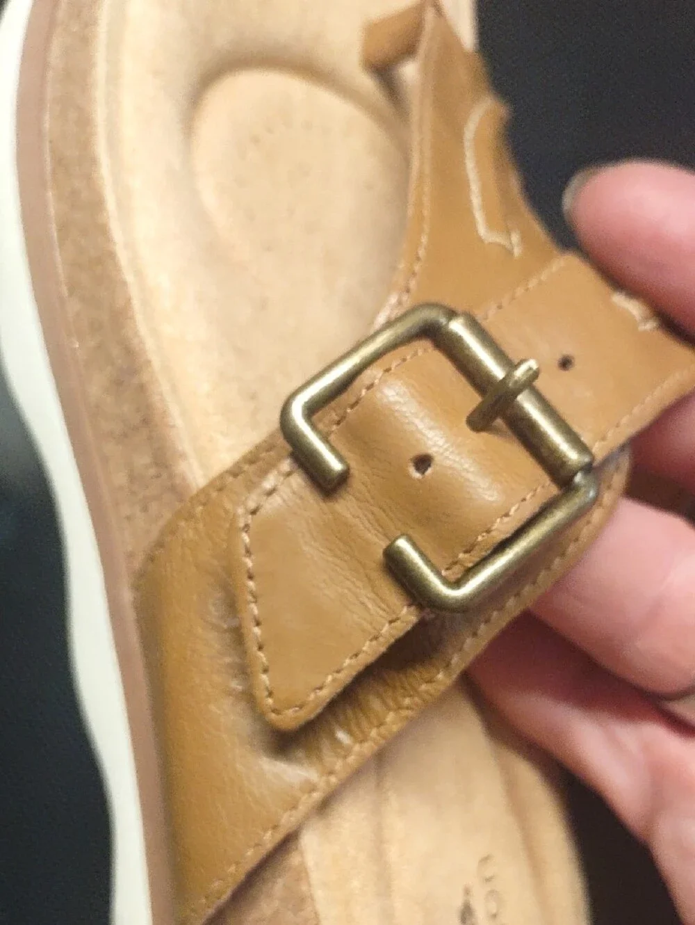 Clarks Women's Light Brown Leather Slide Sandals with Buckle